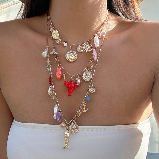 Tideplay Statement Necklace – Starfish, Fish & Pearl | Glisance
