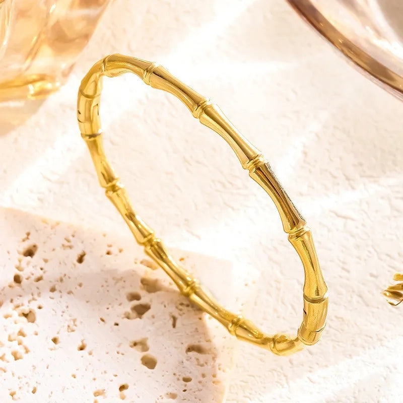 Bamboo Bangle (Gold) – Titanium Charm | Glisance