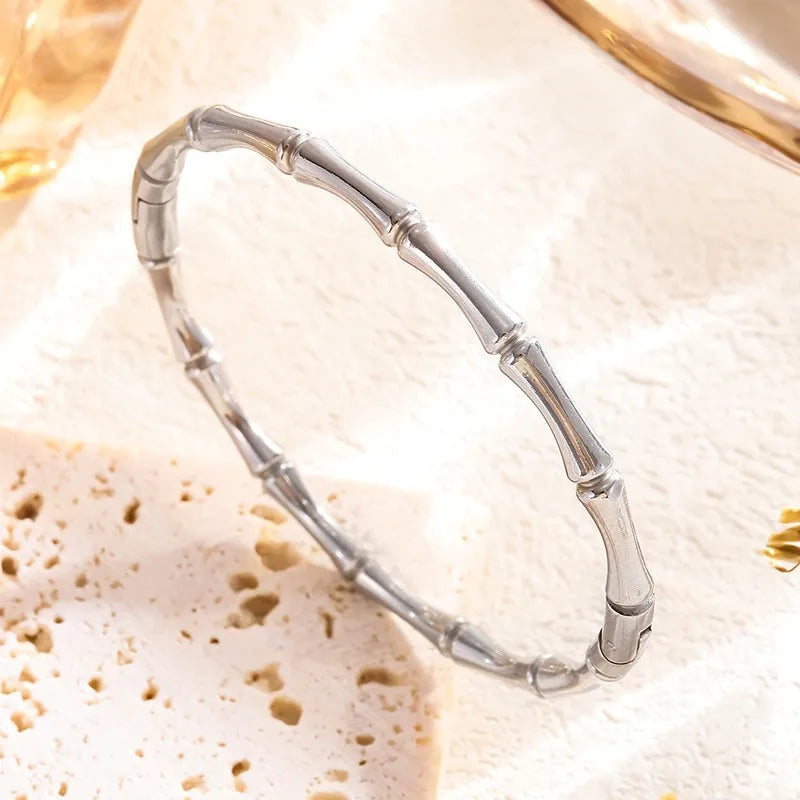Bamboo Bangle (Silver) – Titanium Charm | Glisance