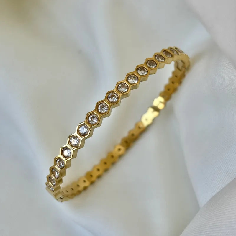 Full Circle Honeycomb Luxe Bangle – Golden Zircon Edition | Glisance