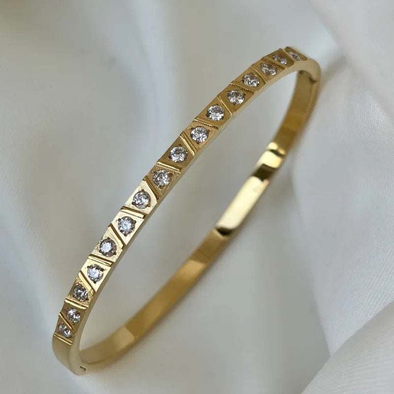 Triangle Interval Luxe Bangle – Golden Zircon Edition | Glisance