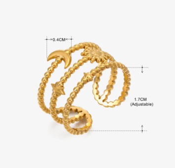 Lunaria Open Ring - Star and Moon – Streetwear Design | Glisance