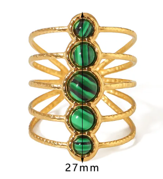 Malachite Glam Stack Ring – Natural Stone - Vintage Round Glow | Glisance