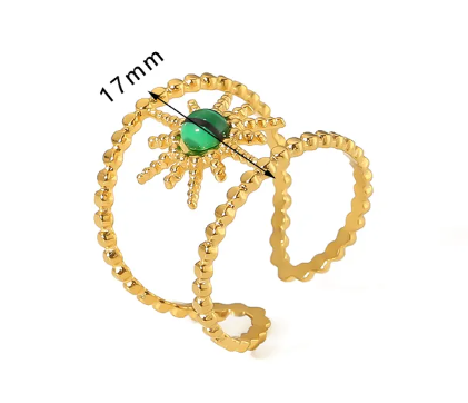 Sunburst Green Gem Ring – Natural Stone - Vintage Round Glow | Glisance