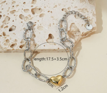 Peach Pulse – Dual-Tone Heart Chain Bracelet | Glisance