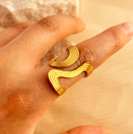 Golden Ripple – Retro Stripe Open Ring