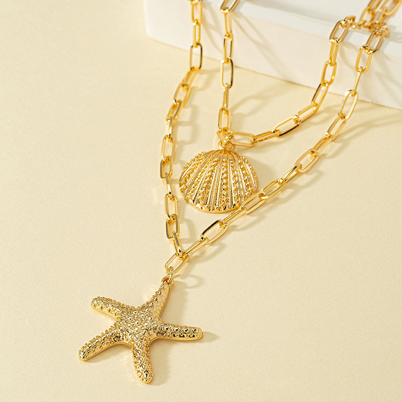 Seaside Star Necklace – Starfish & Shell Charm | Glisance