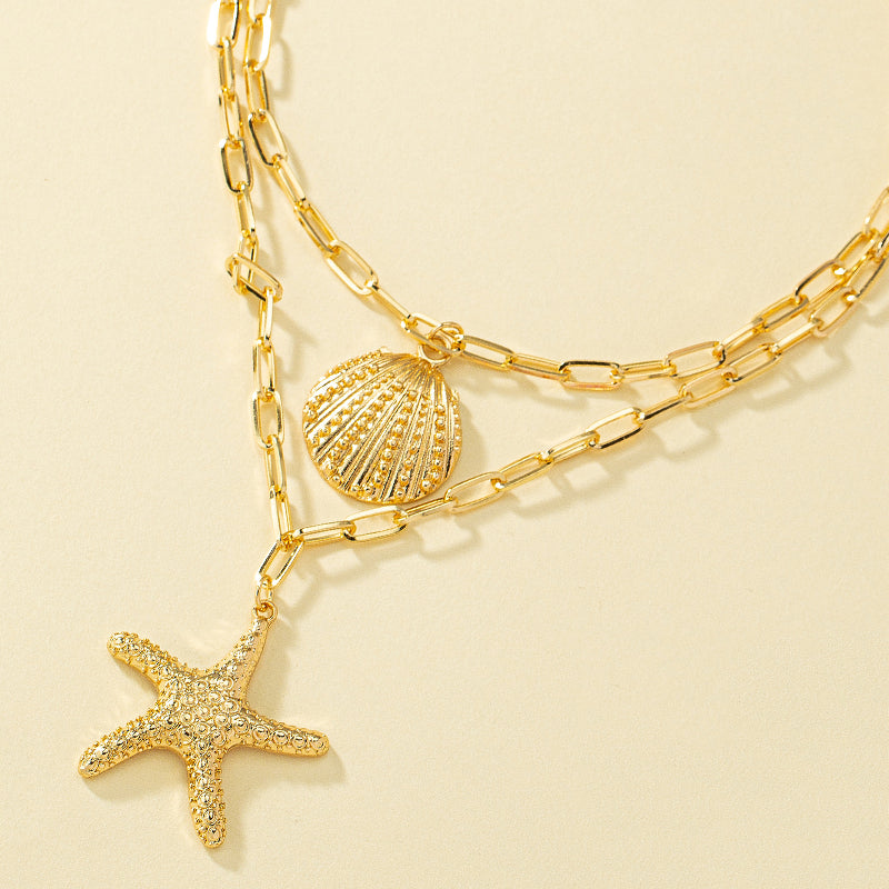 Seaside Star Necklace – Starfish & Shell Charm | Glisance
