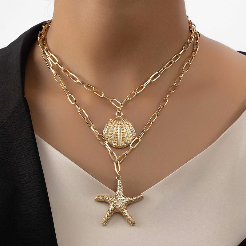 Seaside Star Necklace – Starfish & Shell Charm | Glisance