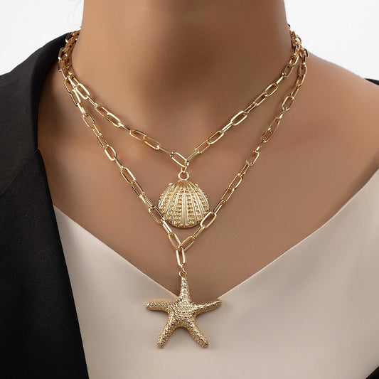 Seaside Star Necklace – Starfish & Shell Charm | Glisance