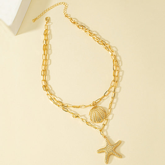 Seaside Star Necklace – Starfish & Shell Charm | Glisance
