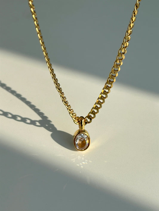 Linéa Pendant Necklace – Oval Zircon Charm | Glisance