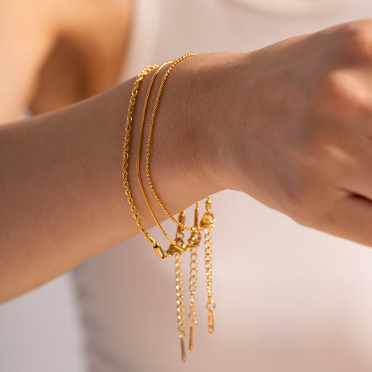 Golden Flow – Classic Chain Bracelet (Set of 3)
