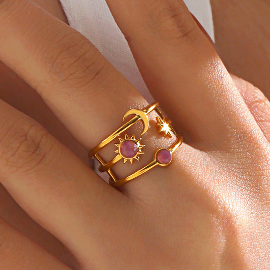 Celestial Glow Ring – Sun, Star & Moon Resin Ring