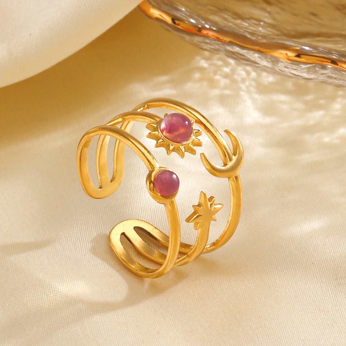 Celestial Glow Ring – Sun, Star & Moon Resin Ring