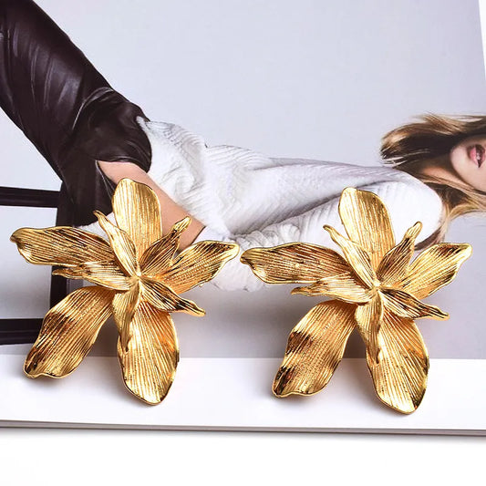 Roma Bloom Studs (Golden) – Exaggerated Floral Statement | Glisance