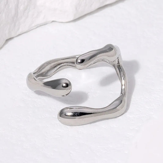 Verde Open Ring – Silver Colour Fluid Design Cuff Ring | Glisance