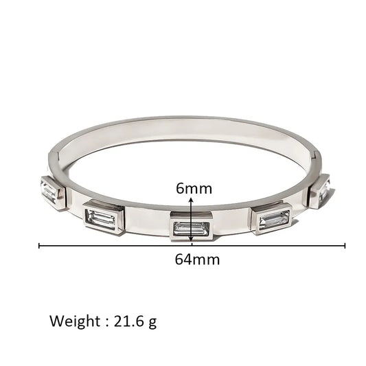 Bloom Halo Bangle – Silver - Zircon Hexagon | Glisance