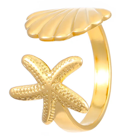 Coastal Charm Ring –  Starfish and Shell Open Band | Glisance