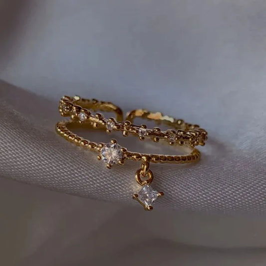 Flora Open Ring – Twisted Double Band Ring with Dangling Zircon | Glisance