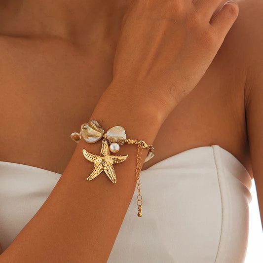Seaside Charm – Starfish & Conch Vacation Bracelet